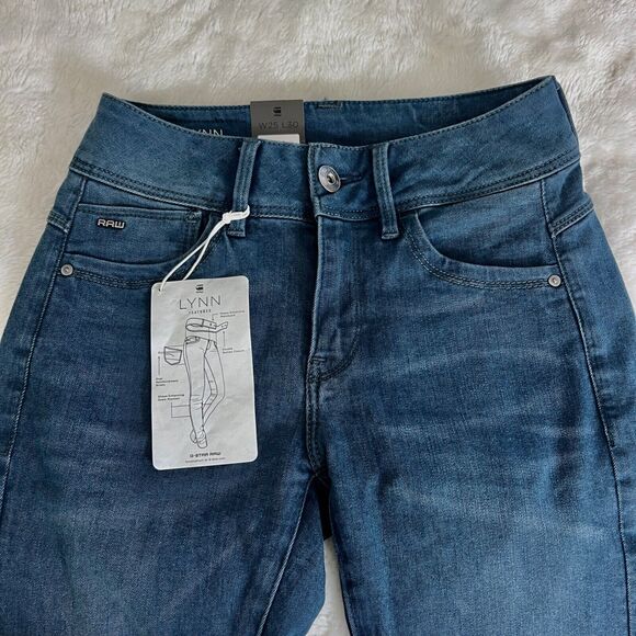 G-Star Raw Womens Lynn Mid Skinny Jeans W25 L30 Dark Blue Dk Aged Wash - Picture 4 of 9